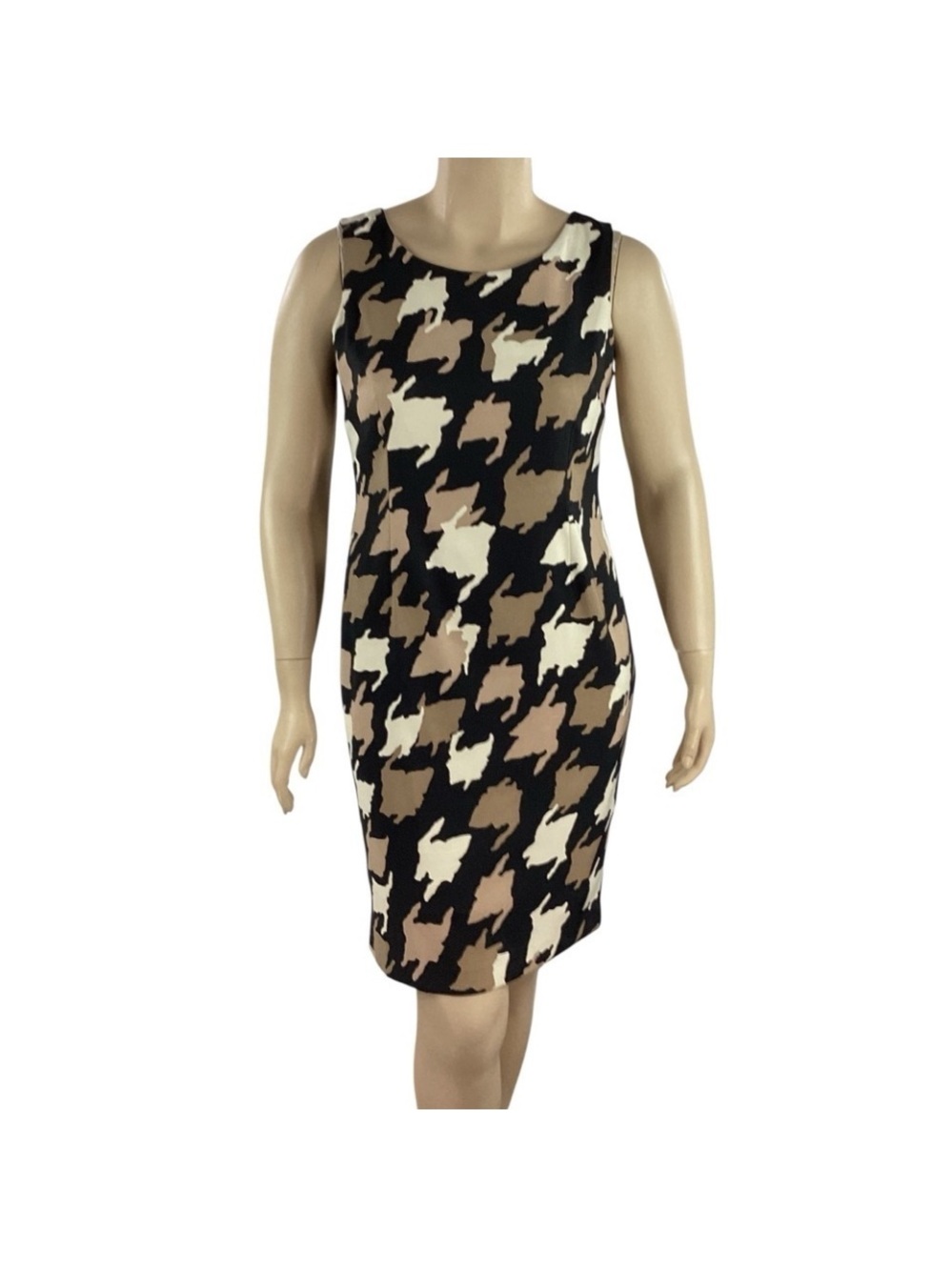 Jones Studio Sleeveless Sheath Dress Abstract Print Black Tan 12